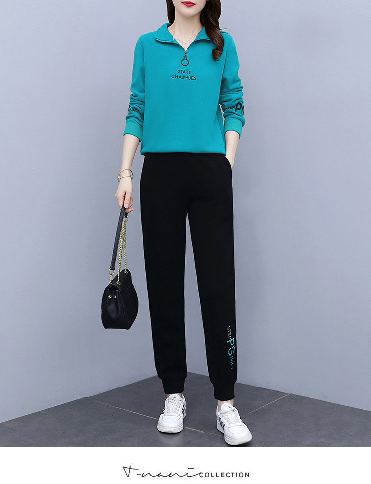 运动套装女春秋2023新款时尚立领长袖休闲跑步服女装卫衣两件套潮详情21