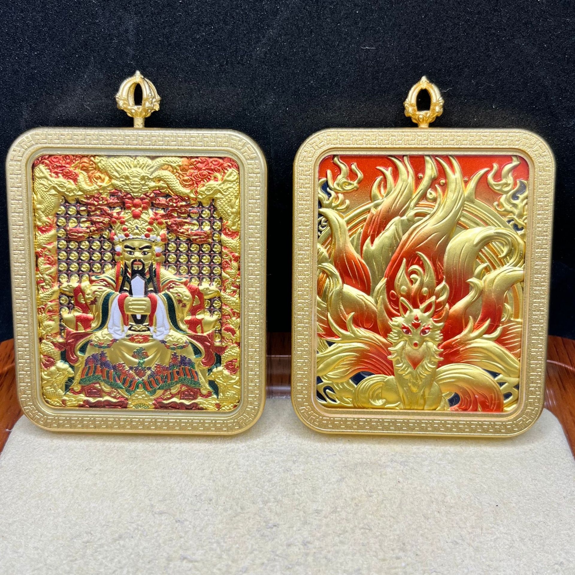 藏式半手绘双面唐卡吊坠 扎基拉姆唐卡 五台山龙五爷黄铜工艺品详情13