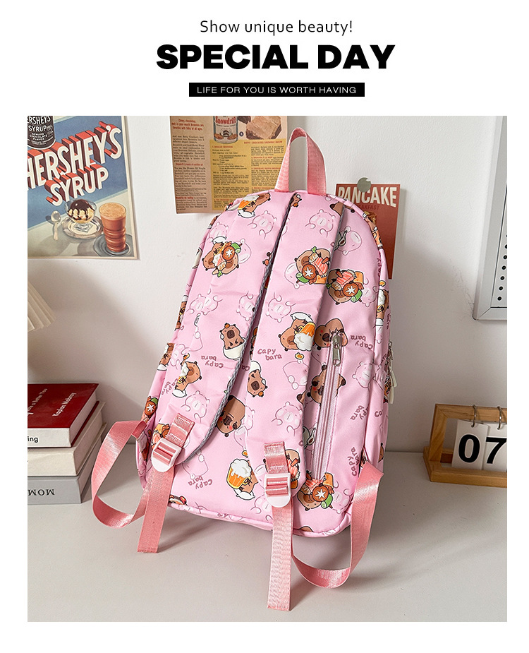 可爱印花卡通大容量卡皮巴拉书包时尚男孩女童学生轻便百搭双肩包详情30