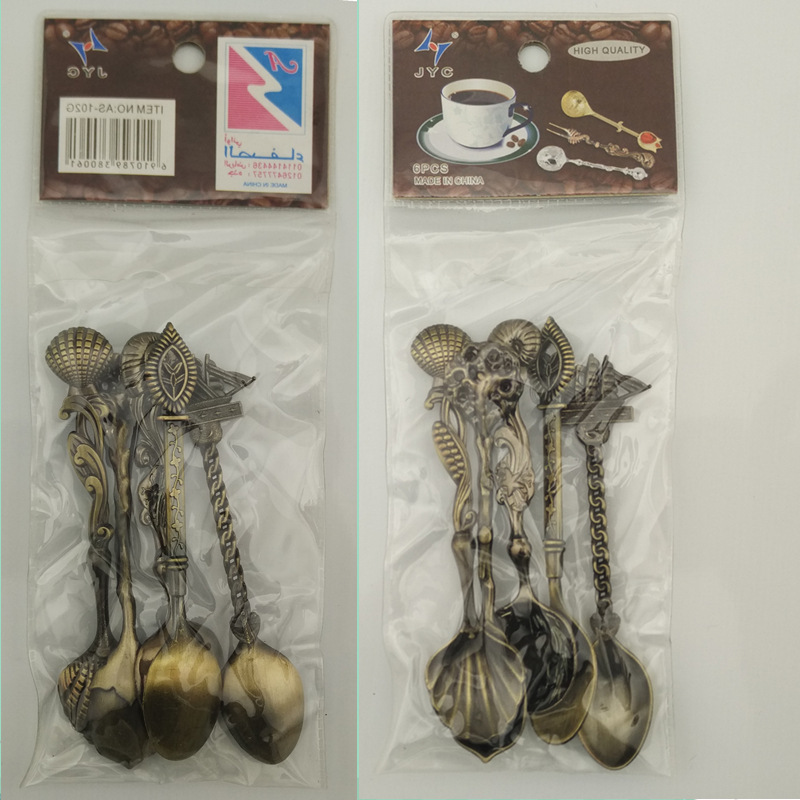 Retro European court tableware 6-piece set: fruit fork, cake fork, pomegranate flower, coffee spoon, small spoon, gold and silver, bronze, dessert spoon, dessert fork, coffee mixing spoon, tableware, ice cream spoon, fork spoon pic 50