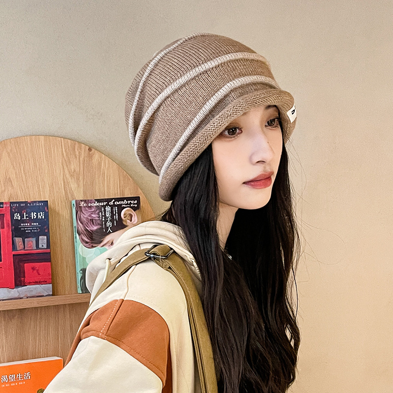 Sombrero lunzi primavera otoño stretch slim cara pequeña bolsa sombrero versión coreana cabeza grande wrap rizado heap heap sombrero invierno caliente sombrero frío mujer pic 8