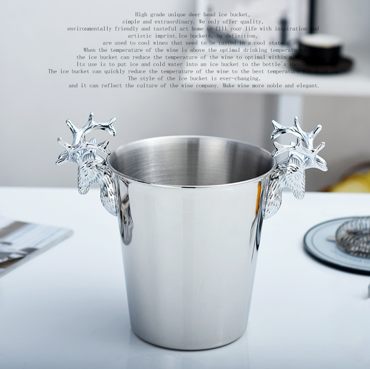 Golden deer head stainless steel ice bucket, red wine ice granule bucket, wine bucket, bar supplies stainless steel ice bucket, beer bucket, ice cube bucket, ice wine bucket, champagne bucket, metal ice bucket, metal beer bucket pic 10