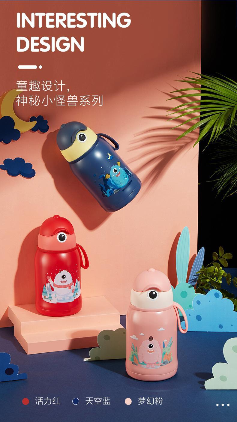 新款儿童卡通保温杯 316不锈钢学生保温壶创意双盖带吸管水杯批发详情9