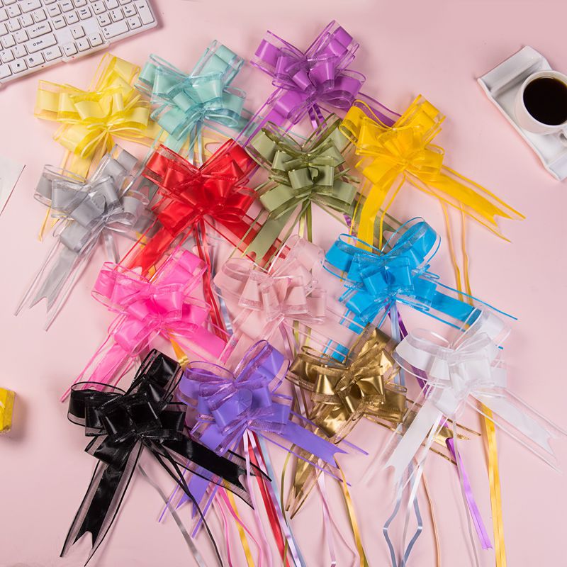 跨境18mm金葱手拉花单色磨砂水晶抽花蝴蝶结手拉花礼品包装包邮详情11