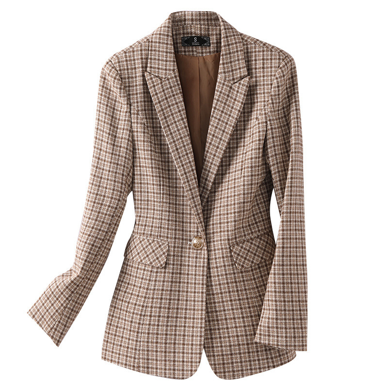 韩版修身格子小西装女式2022年秋冬新款职业装长袖西服外套女正装详情5