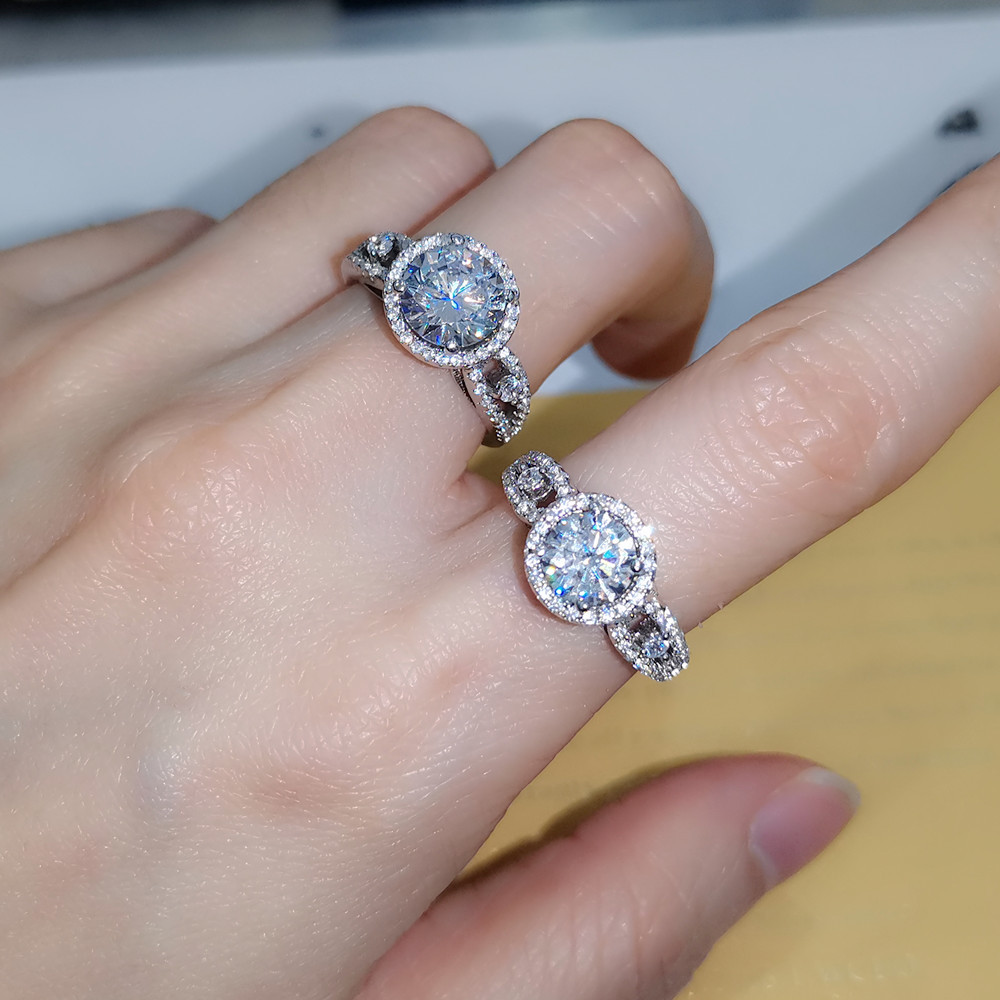 European and American foreign trade light luxury full diamond pure silver ring, crown, 2-carat gas moissanite, wedding and year-end party gift distribution pic 10