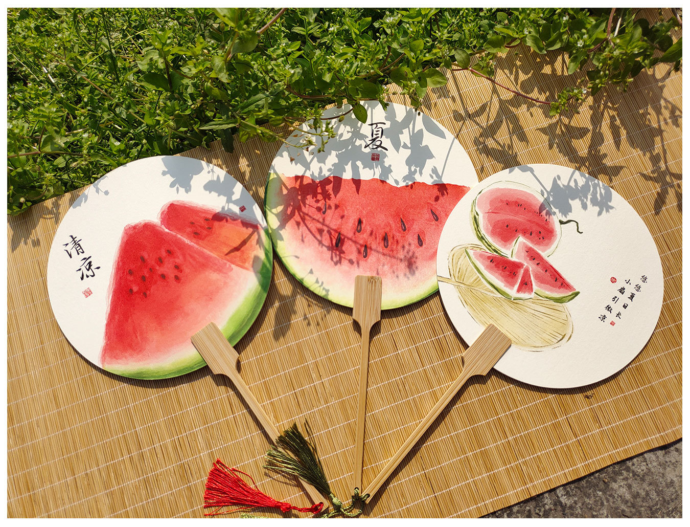 创意手绘西瓜宣纸团扇中国风国潮扇子夏季旅游拍照打卡暖场小道具详情11