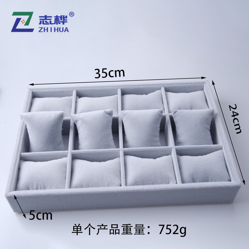 In stock: Grey plush 12-compartment velvet pillow core display box, bracelet, watch and bracelet packaging box pic 7