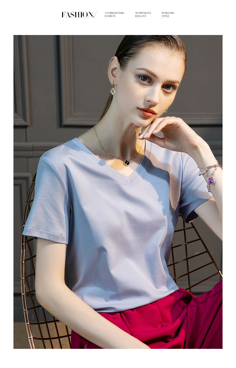 High-count 80-count double-sided mercerized cotton short-sleeved white T-shirt for women in summer, loose round-neck V-neck, versatile T-shirt, 1688 pic 44
