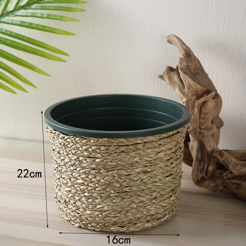 Plastic flower pot set, creative and personalized indoor storage woven basket, potted green plant flower basket, floor-standing indoor flower pot pic 2