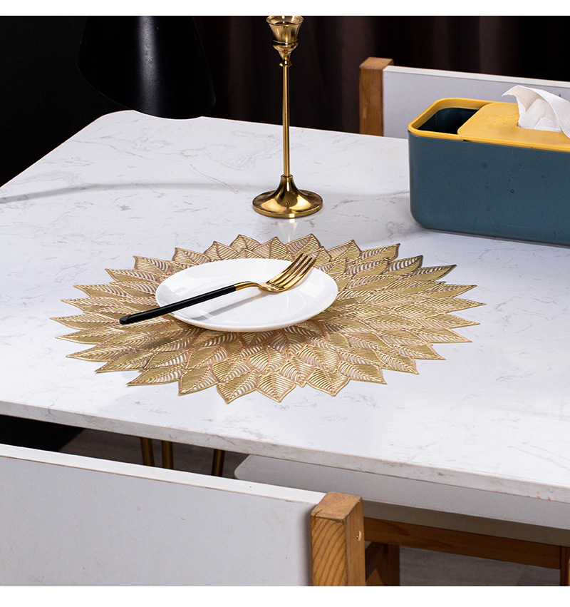 北欧风千叶花餐垫餐桌垫pvc烫金隔热垫防烫杯垫装饰垫花瓶垫道具详情9