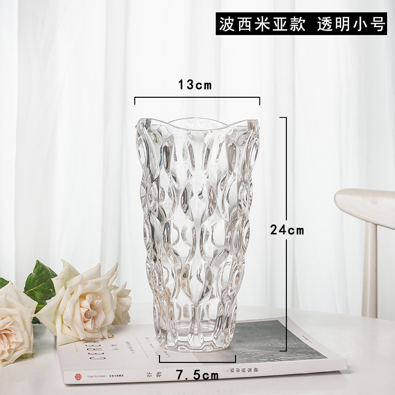 宇行2023年新款玻璃轻奢加厚水晶玻璃花瓶透明客厅样板间酒店插花水培软装饰器皿摆件详情3