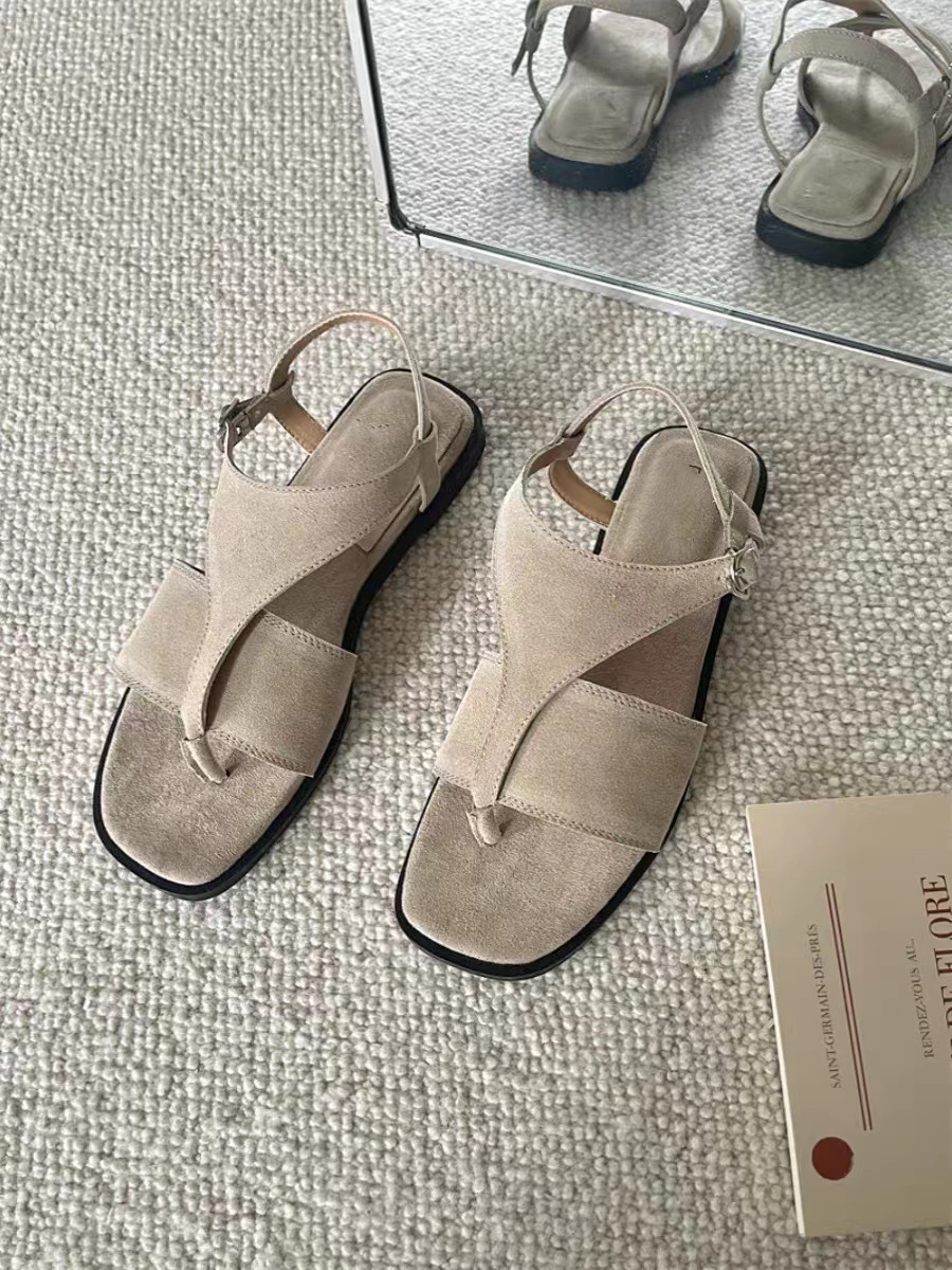 小众设计感真皮平底凉鞋女2024夏新款复古百搭扣带夹脚罗马沙滩鞋详情16