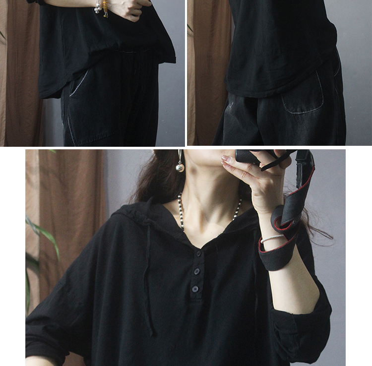 Nueva camiseta de manga larga con capucha mujer 2022 retro holgado commuter button legging pic 33