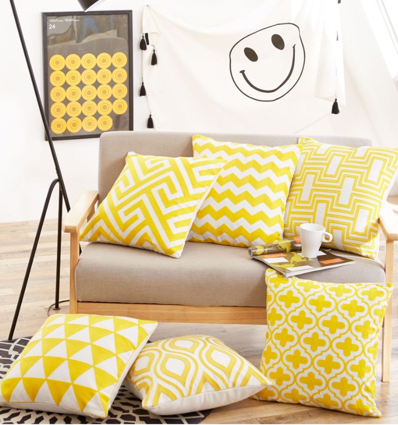 北欧简约几何线条沙发抱枕办公室棉麻刺绣靠垫外销亚马逊枕套详情8