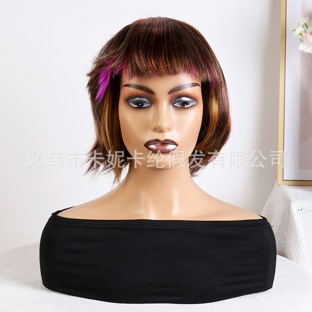 A new 14-inch female wig for students with a straight bangs Bob, made of synthetic fiber and dyed wholesale wigs pic 5