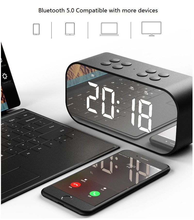 Bluetooth speaker, mini creative clock, portable card insert, heavy subwoofer, bedside mirror alarm clock, small speaker BT501 pic 16