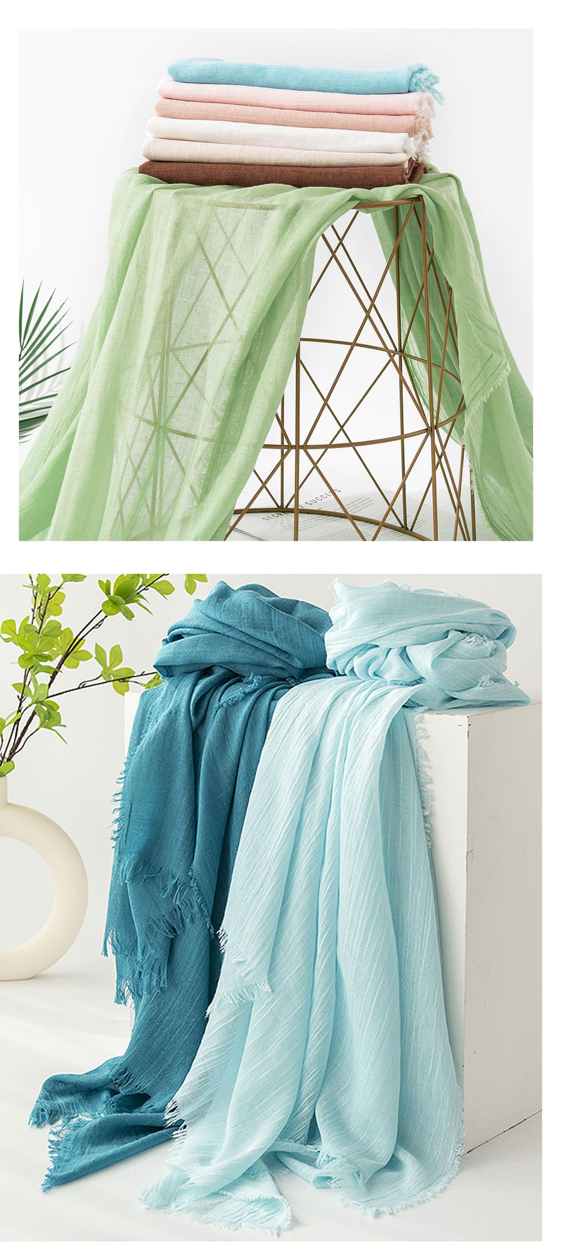 Cross-border cotton and linen scarf with a high-end feel, solid color for spring and summer, Japanese and Korean atmosphere, sun-protective shawl, simple long silk scarf pic 25