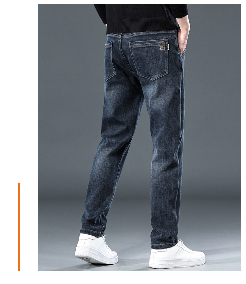 主推爆款蓝色牛仔裤男秋冬款修身小直筒厚款男士弹力休闲长裤裤子详情11