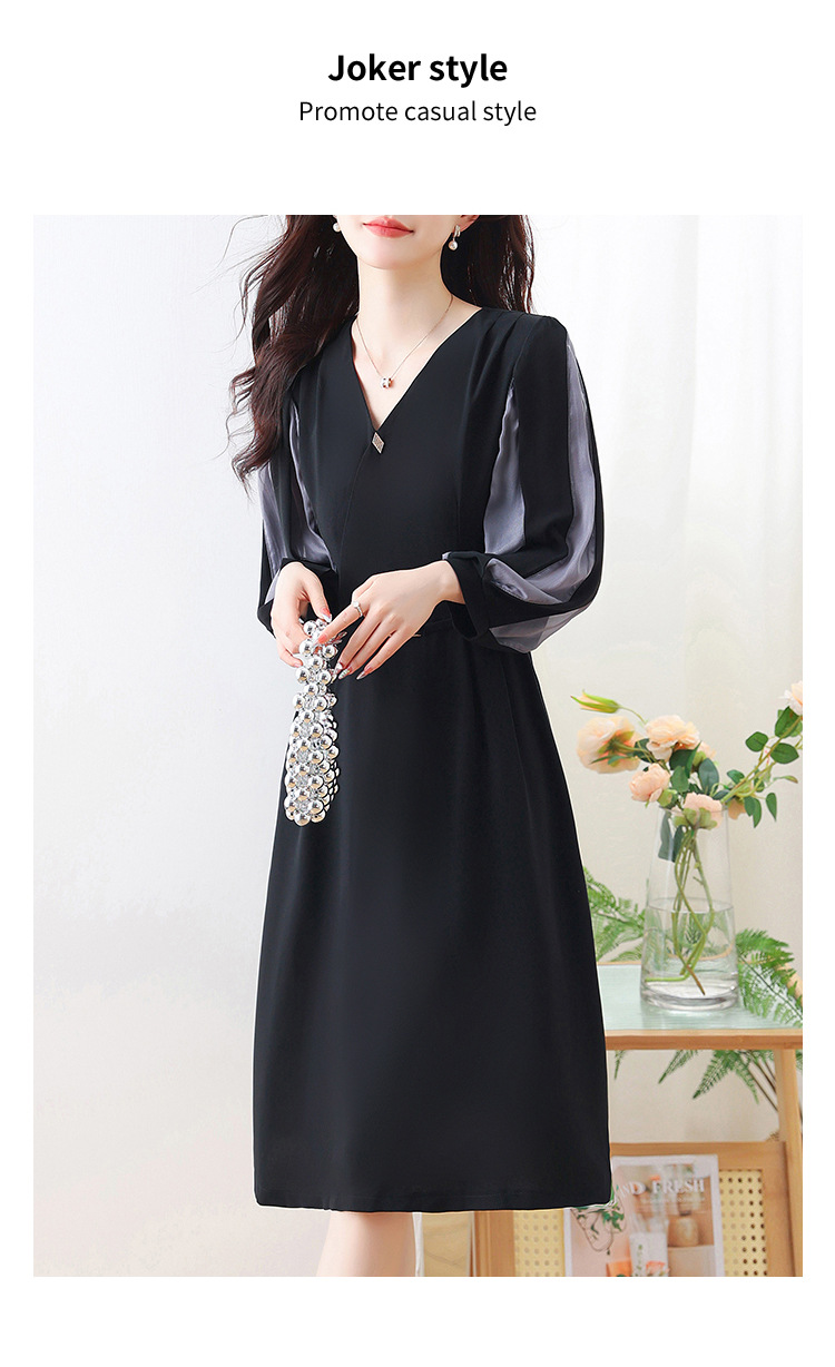 2024 real de mediana edad mamá vestido de aire vestido de otoño nuevo vestido de mujer primavera otoño temperamento de alta gama manga larga falda pic 17