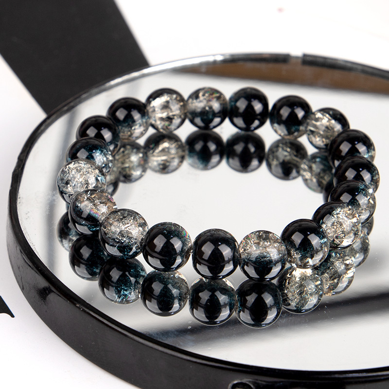 爆款玉碎爆花圆珠玻璃手链男女简约双色冰碎爆花闪透手串配饰批发详情3