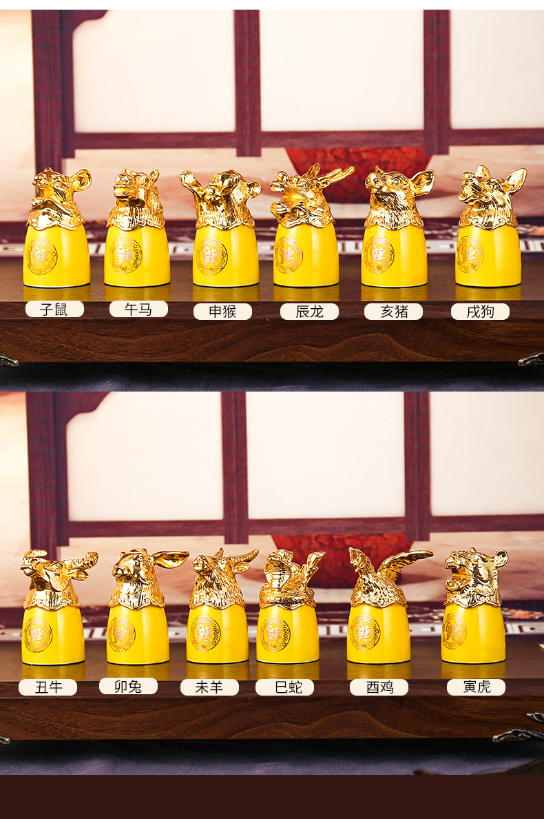 Creative 12 zodiac ceramic wine cup dispenser set for home use, antique Chinese wine cups from the Old Summer Palace pic 8