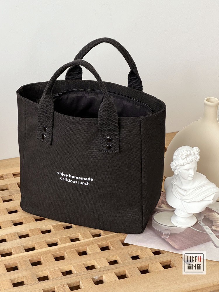 帆布纯色手提袋日式便当妈咪上班族外出带饭简约撞色时尚拎包饭盒详情24