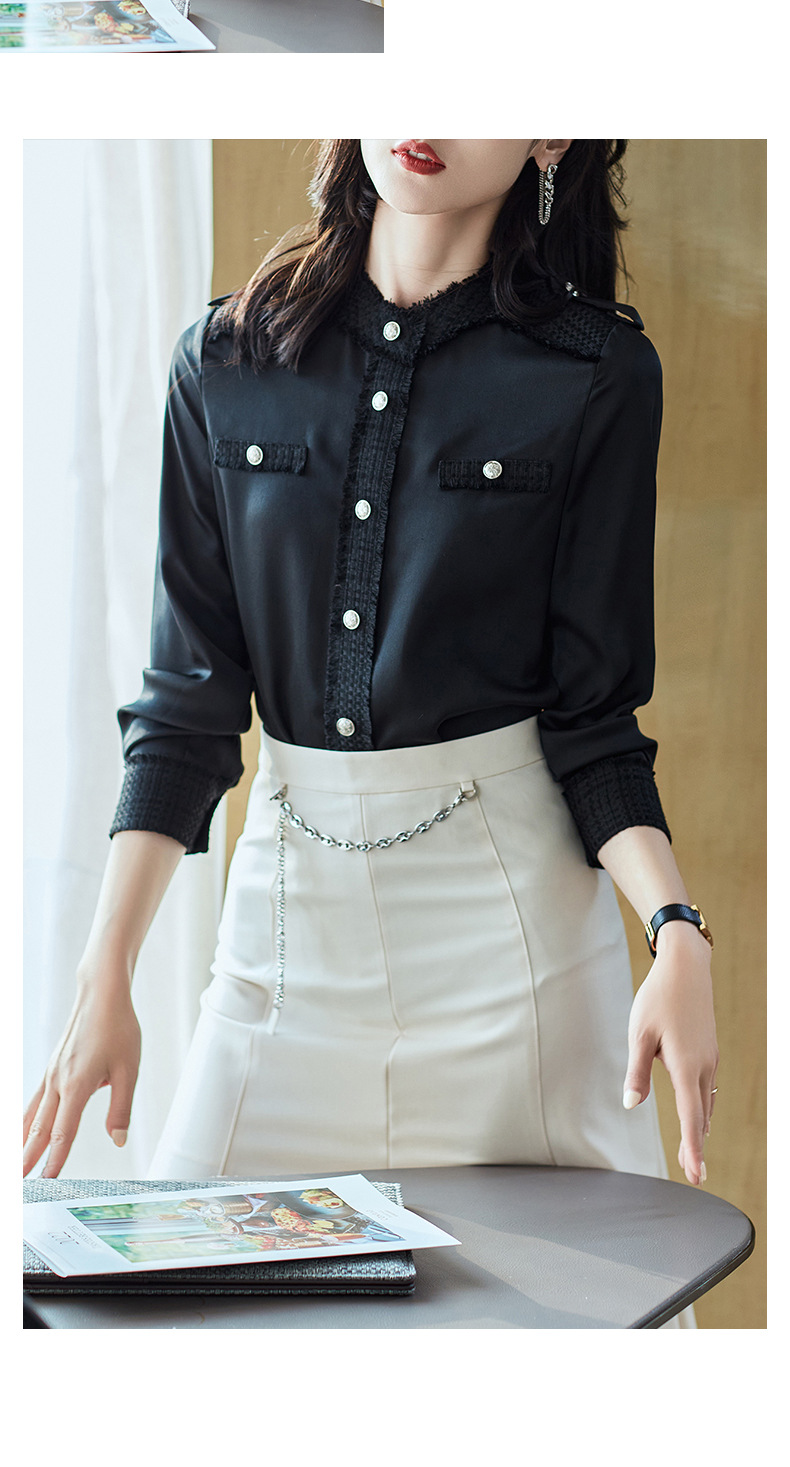 源头工厂 2023春装新款衬衫女长袖宽松雪纺衫黑色女士衬衣A2679详情20