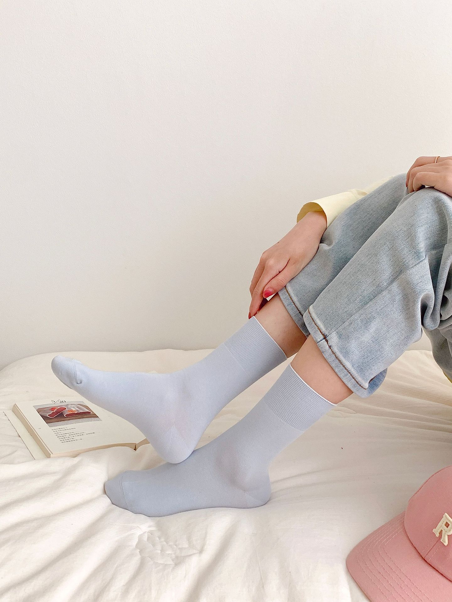 夏天女生袜子无骨堆堆月子袜日系马卡龙色松口春夏薄款简约中筒袜详情20