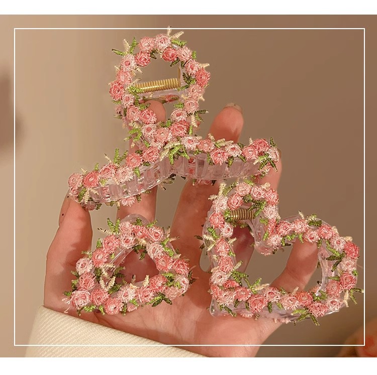 High-end pink flower hairpin for women, 2025 new style sweet heart-shaped BB clip, side bangs hairpin headwear pic 46