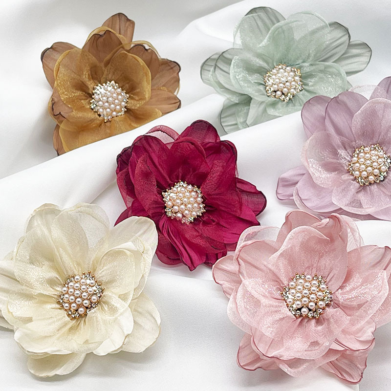 Multi-layer three-dimensional gauze flower hand-beaded diy dress shoe flower brooch accessory, Organza flower accessory pic 10