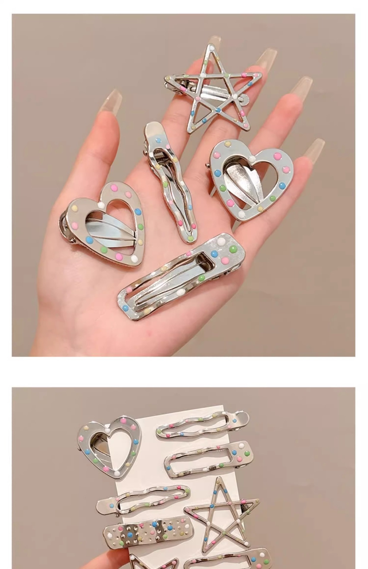 彩色波点金属发夹女前额碎发边夹甜酷少女鸭嘴夹子ins风发卡头饰详情40