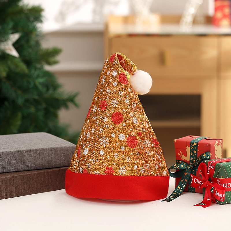 跨境圣诞节装饰圣诞帽涤纶无纺布雪花毛球帽子节日气氛小礼品批发详情2