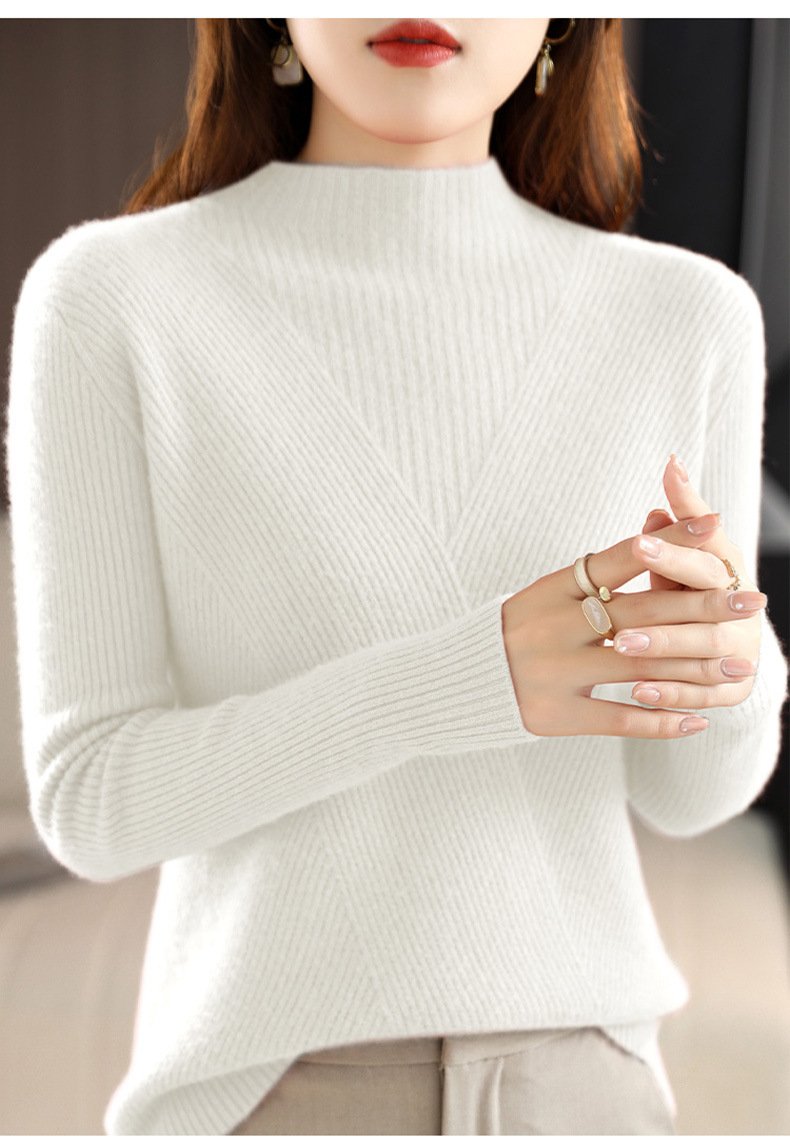 Autumn and winter stand-up collar wool core-spun yarn sweater for women, semi-high collar solid color slim fit, paired with a base layer for women 2022 new style pic 44