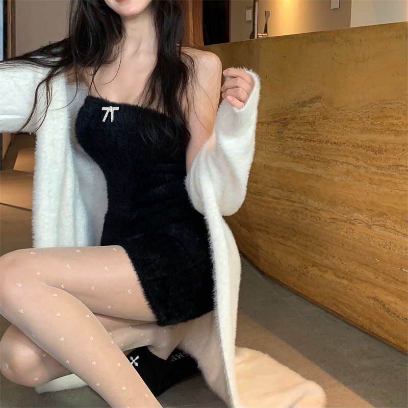 2023 Spring and Autumn laid-back and loose, knee-length, thickened, pure imitation mink fleece knitted sweater cardigan for women pic 30