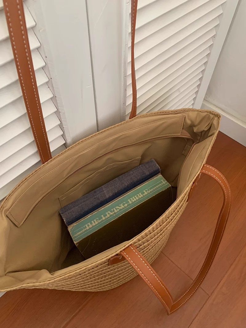 草编包包女大容量2023新款度假沙滩包编织水桶包菜篮通勤托特包潮详情9