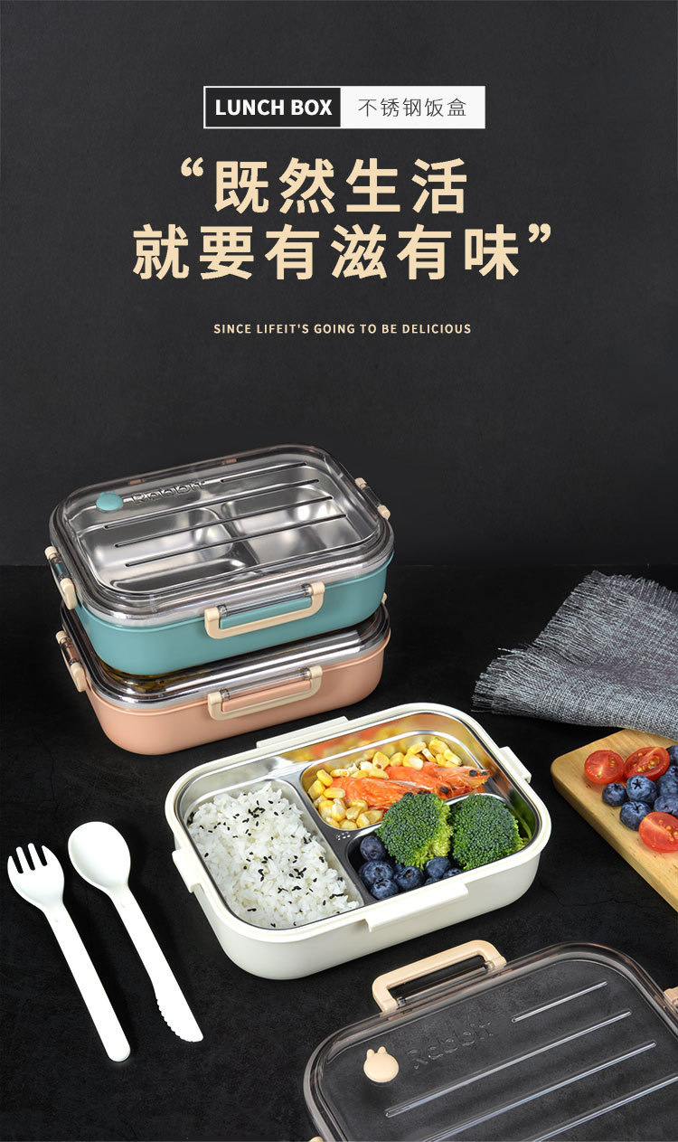 304不锈钢保温饭盒学生专用 食品级儿童可分格便当盒透明盖子饭盒详情1