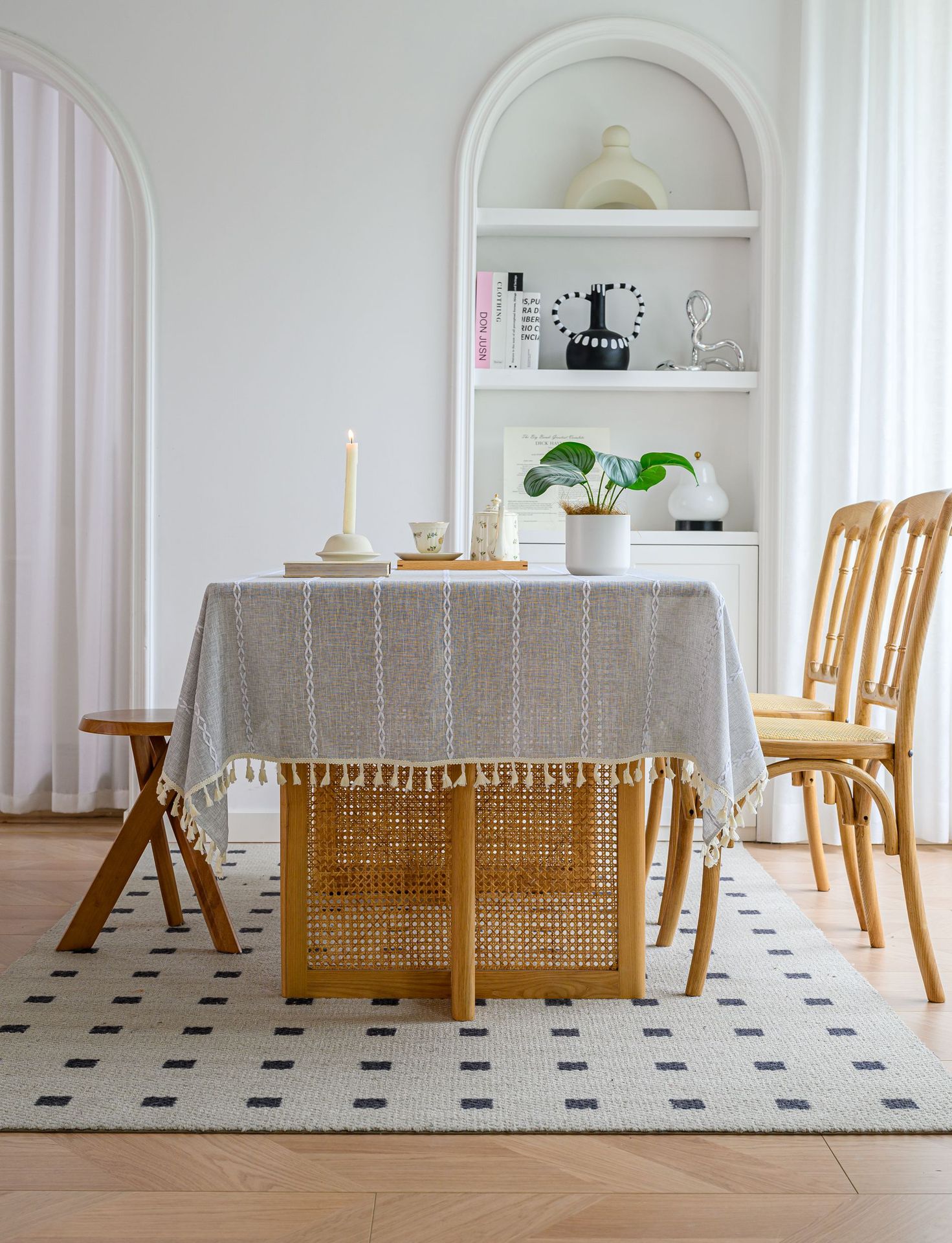 Cross-border three-dimensional embroidered striped tablecloth, popular black solid color, white cotton and linen tablecloth cover, fabric outdoor party pic 74