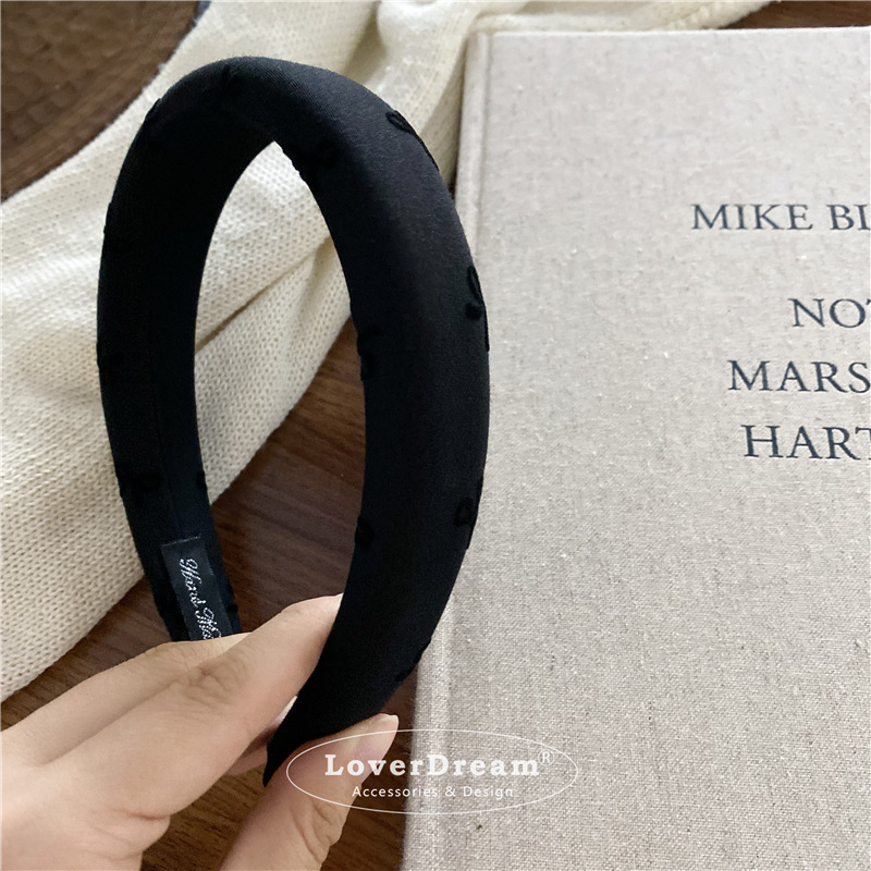 A new high-quality black polka dot heart-shaped bow headband from South Korea, sweet and fashionable headband, versatile hair accessory pic 47