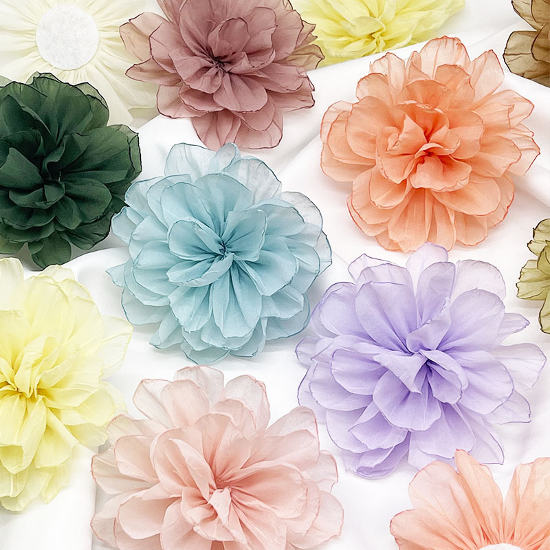 Chiffon fringed flowers, handmade flowers, diy accessories, headwear, clothing, semi-finished product accessories, three-dimensional fabric flower accessories pic 1