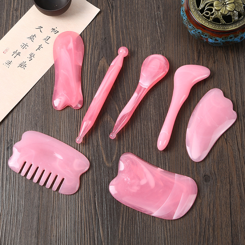 刮痧七件套树脂刮痧按摩板美容工具面部脸部拨筋棒点穴棒按摩梳详情13