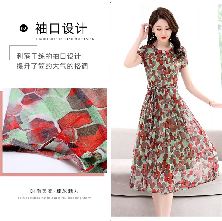 雪纺碎花连衣裙女夏季2024新款气质名媛显瘦洋气中年妈妈时尚裙子详情6