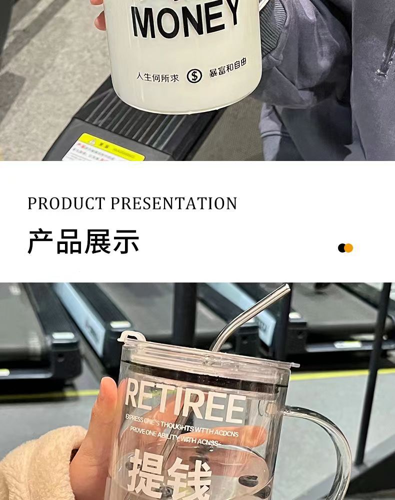 New high borosilicate, high appearance level, salary increase water cup with lid, straw, glass cup, simple and large capacity, household, student wholesale pic 8