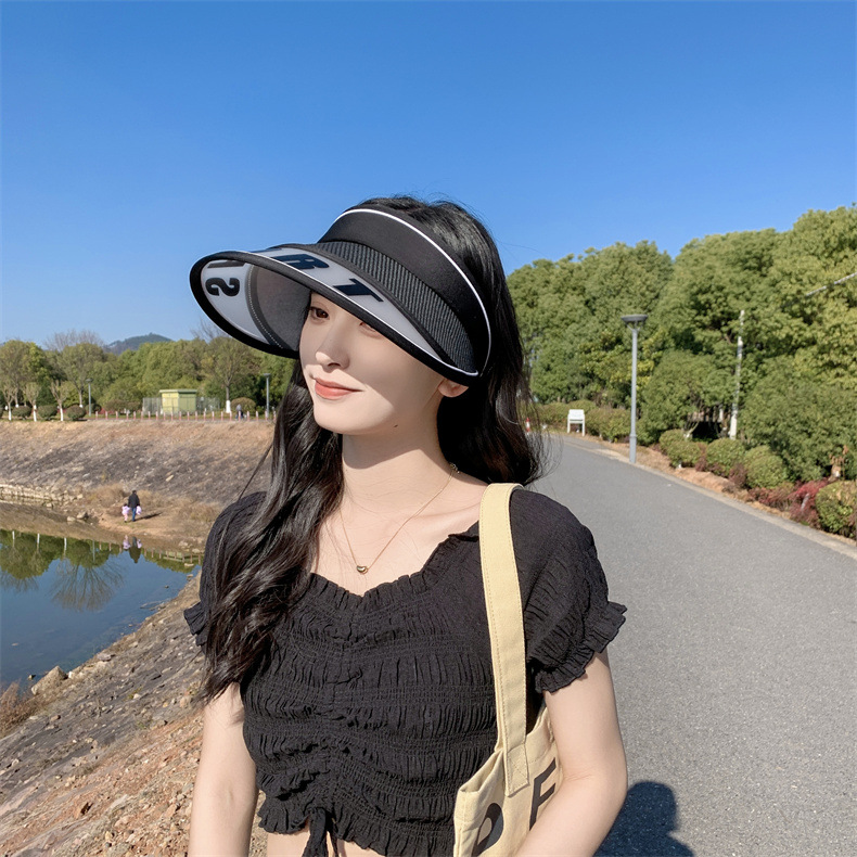 A wide-brimmed lettered open-top sun hat for women to ride in summer without flipping, a beach sun hat that protects against ultraviolet rays, and a Korean style trend pic 7
