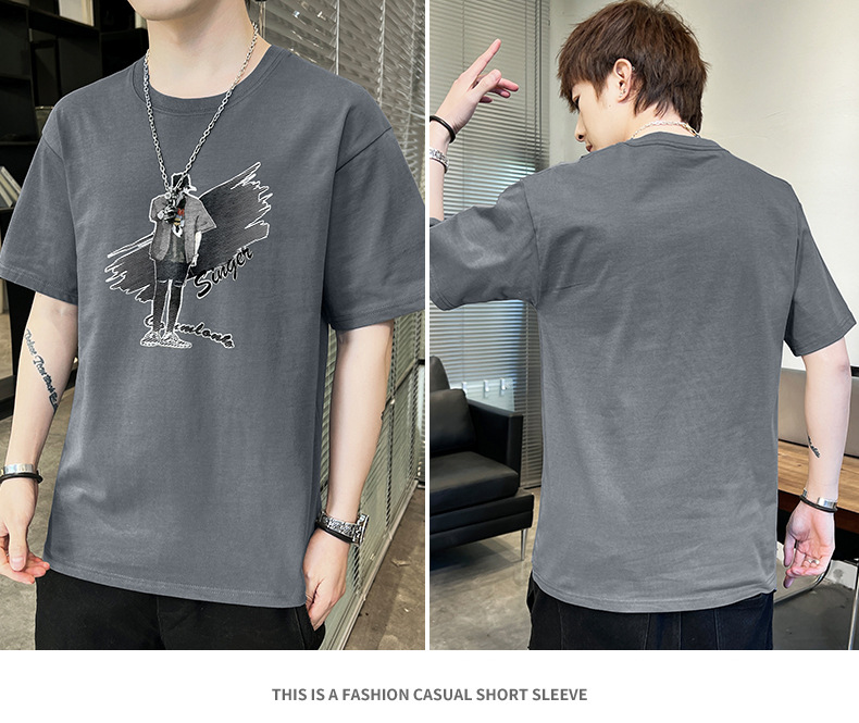 Short-sleeved T-shirt for men, 2022 Summer new Korean style trendy ins loose T-shirt, mid-sleeved cotton trendy brand, large size pic 45