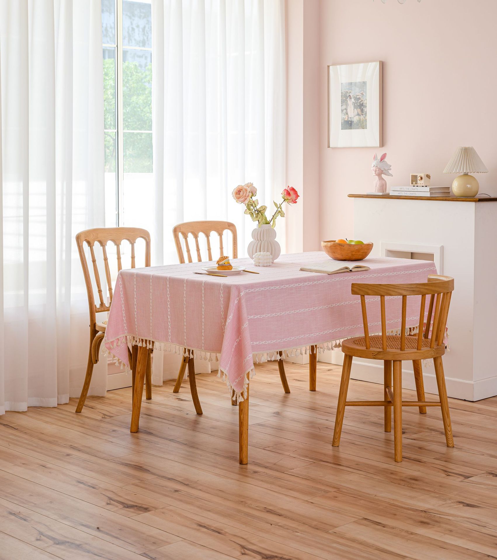 Cross-border three-dimensional embroidered striped tablecloth, popular black solid color, white cotton and linen tablecloth cover, fabric outdoor party pic 12