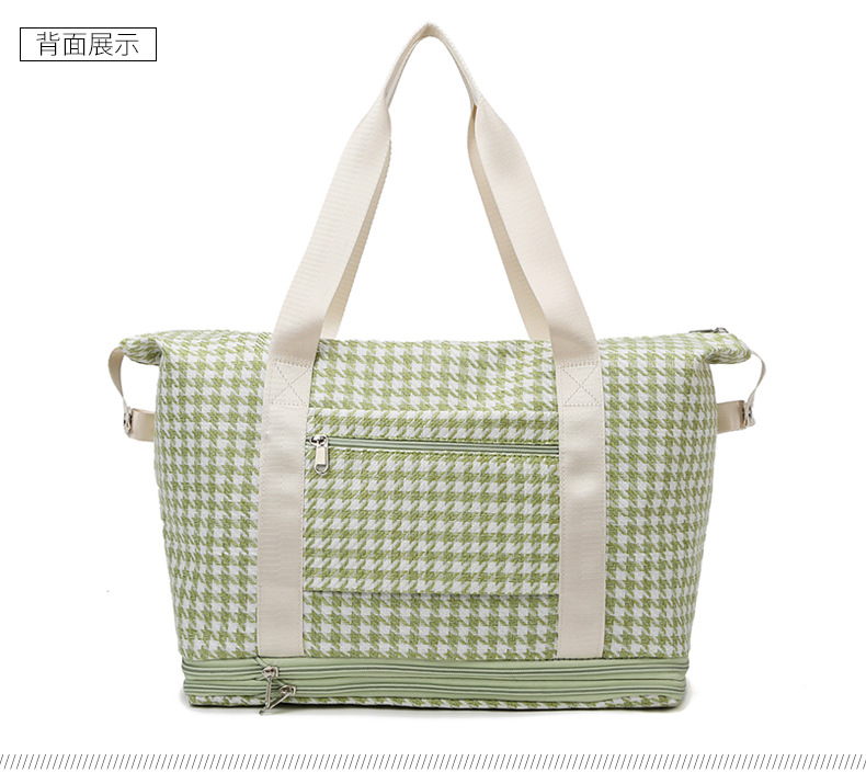潮流时尚千鸟格花纹手提旅行包大容量运动收纳健身包可折叠背包详情28