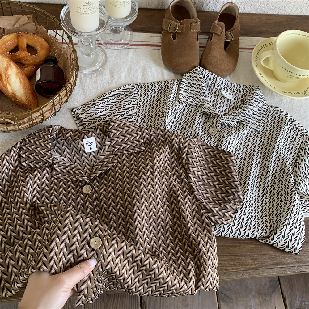 织里童装男童衬衫夏装2023新款夏季儿童休闲风印花休闲短袖衬衣潮详情12