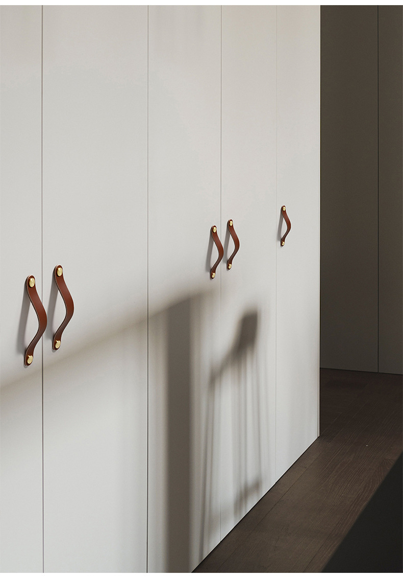 Direct sales from the manufacturer of cross-border colored brass leather handles for kitchen and wardrobe door leather handles, buttons, and leather material storage box handles pic 75