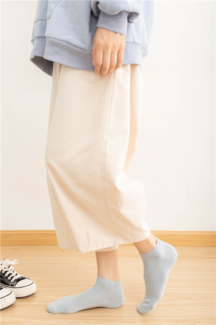 双针女士船袜 纯色日韩系学院风浅口女袜子全棉纯色百搭低帮棉袜详情22